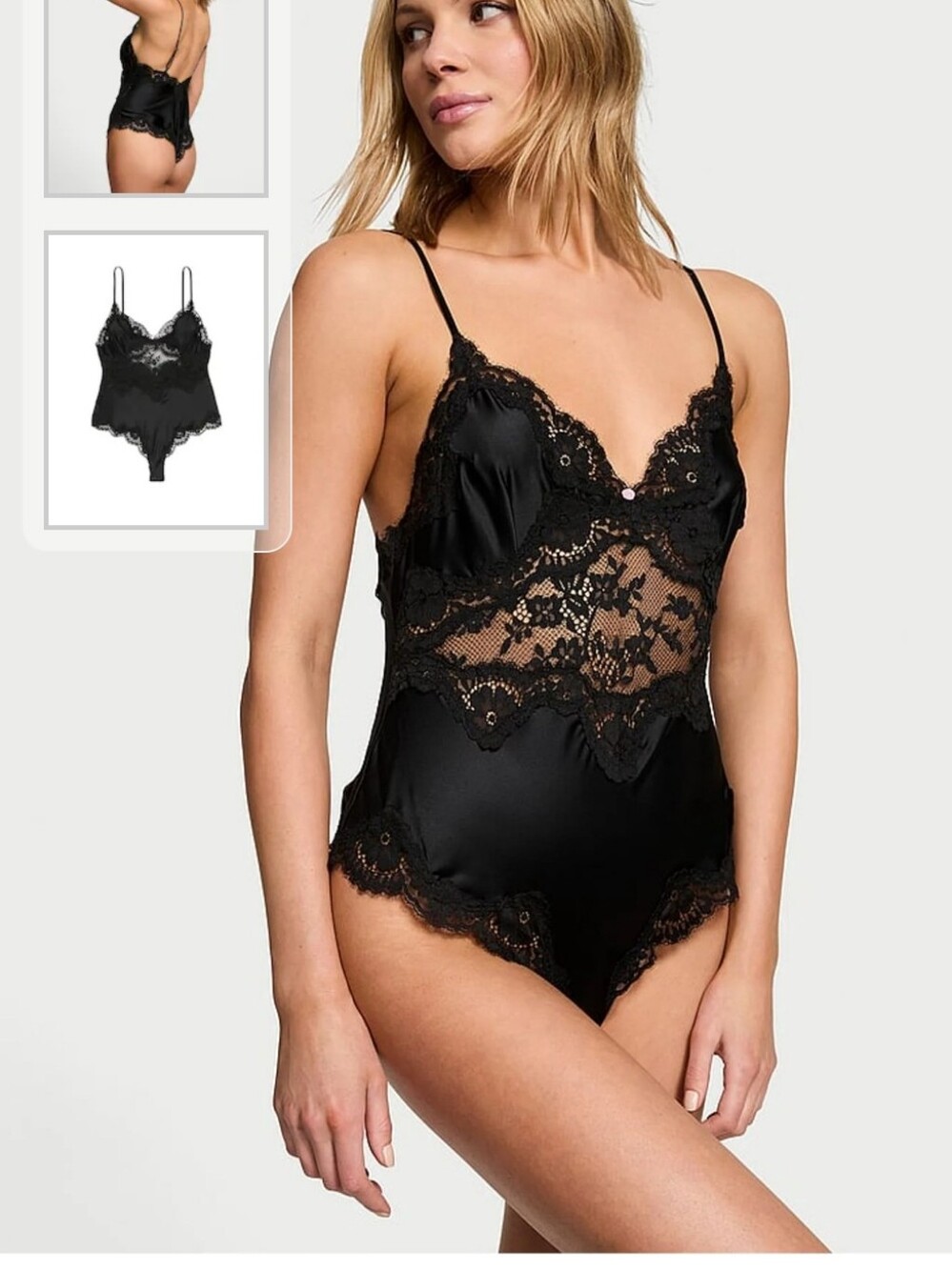 NEW Victoria's Secret Black Satin and Lace Teddy Bodysuit Small